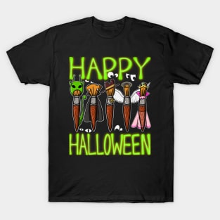 Happy Halloween a Variety of Paintbrushes with Costumes T-Shirt